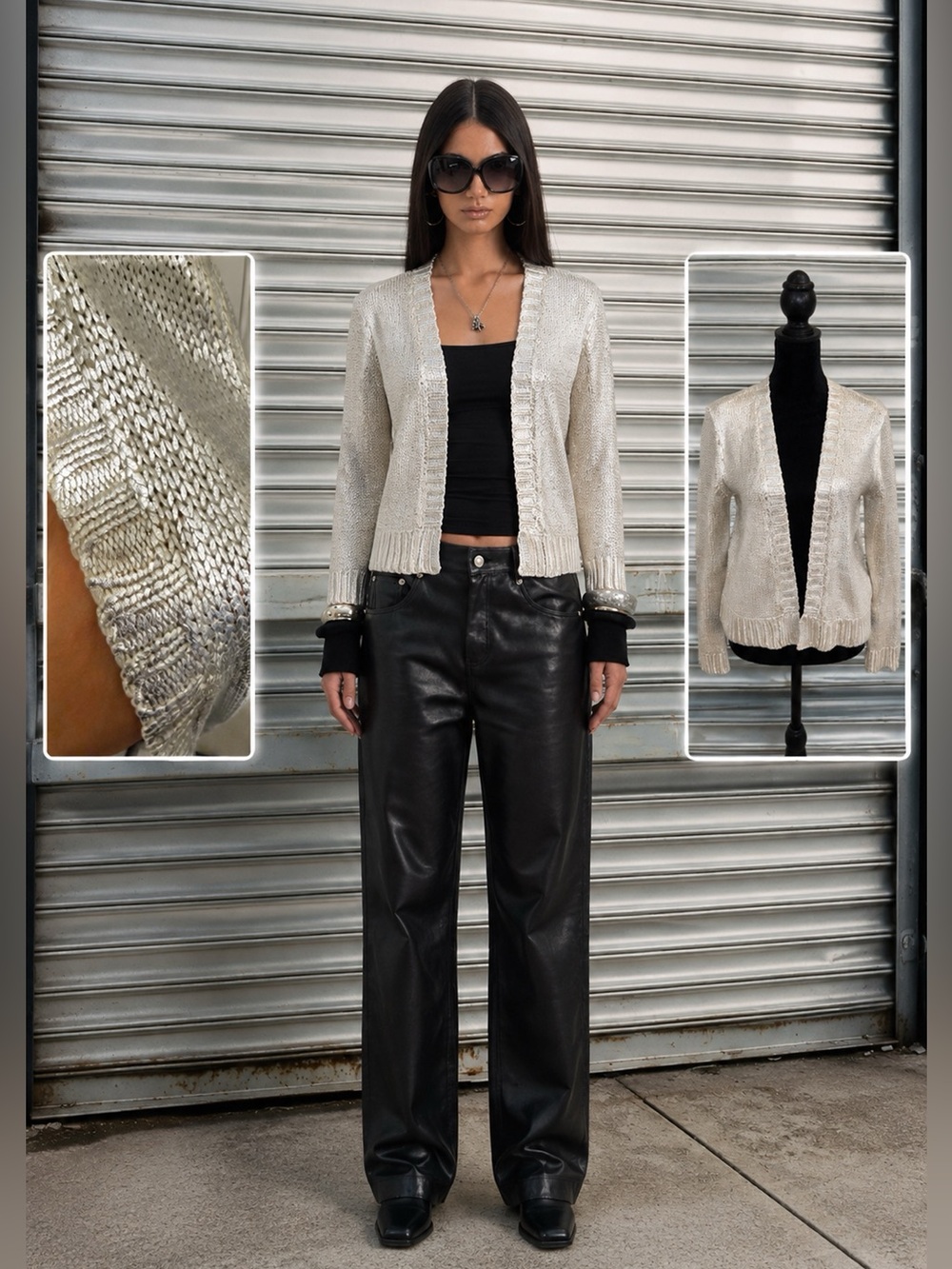 H&M Metallic Silver Open-Stitch Knit Sweater